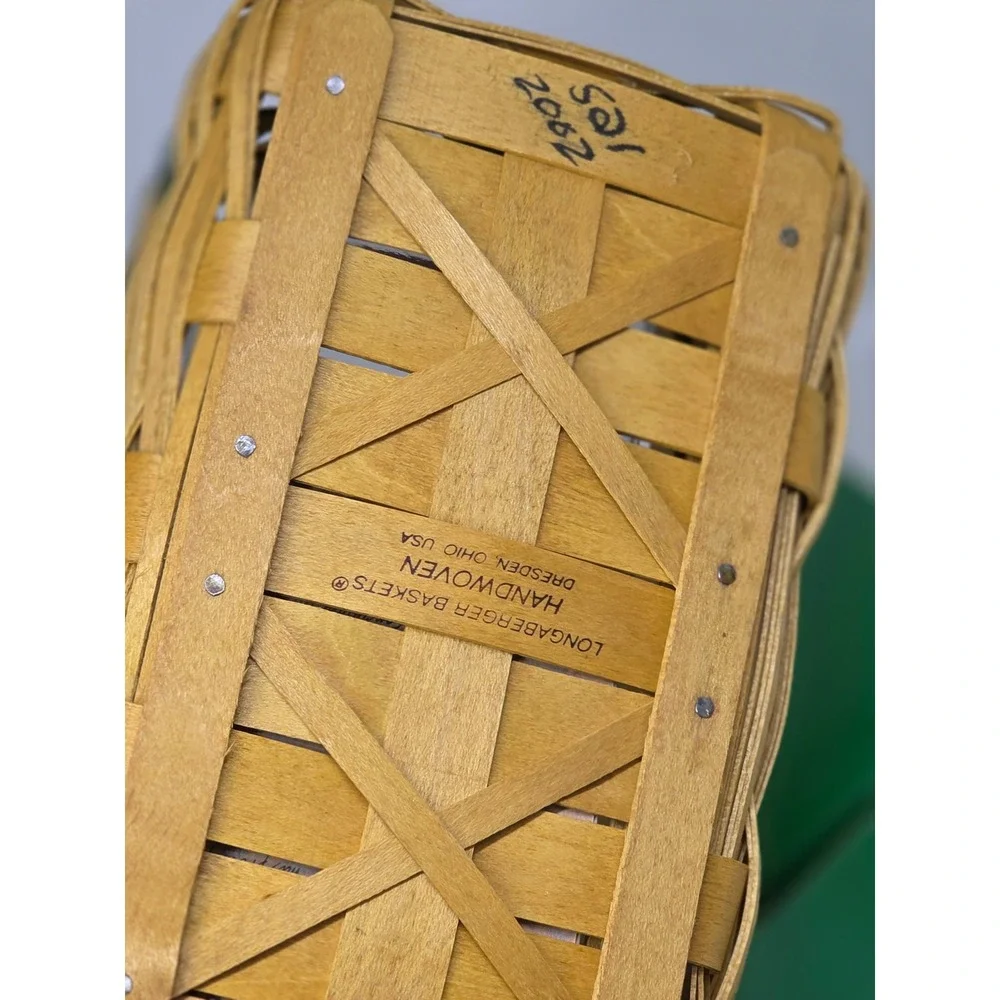 VTG‎ Longaberger Tree Trimming 2002 Treats Basket Green Woven Fabric Liner Box